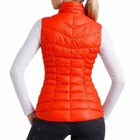 Athleta Downalicious Womens Small Orange Goose Down Puffer Vest Athleisure - Picture 2 of 9